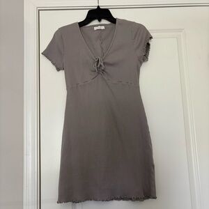 Lush Women’s Tie Front Ribbed Gray Dress